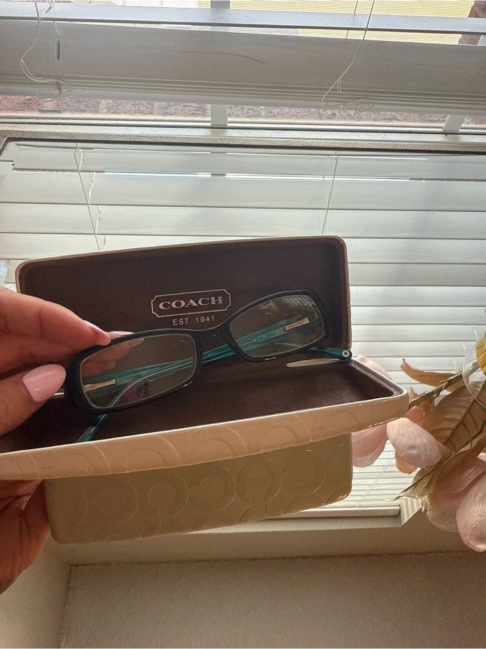 Coach Women's Rectangular Reading Glasses in Black & Teal with Accessories